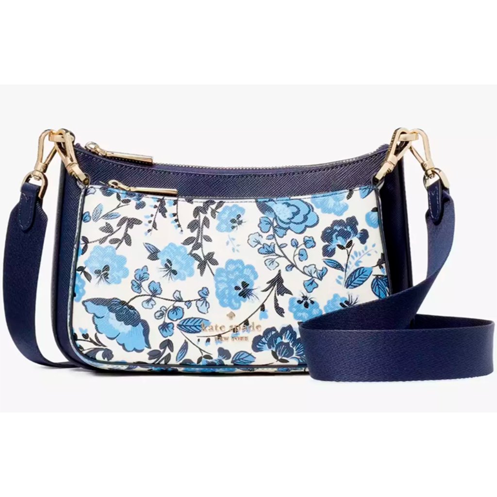 S Kate Spade Duet Vase Floral Navy Blue Leather Crossbody Kh763 Purse Nwt $349